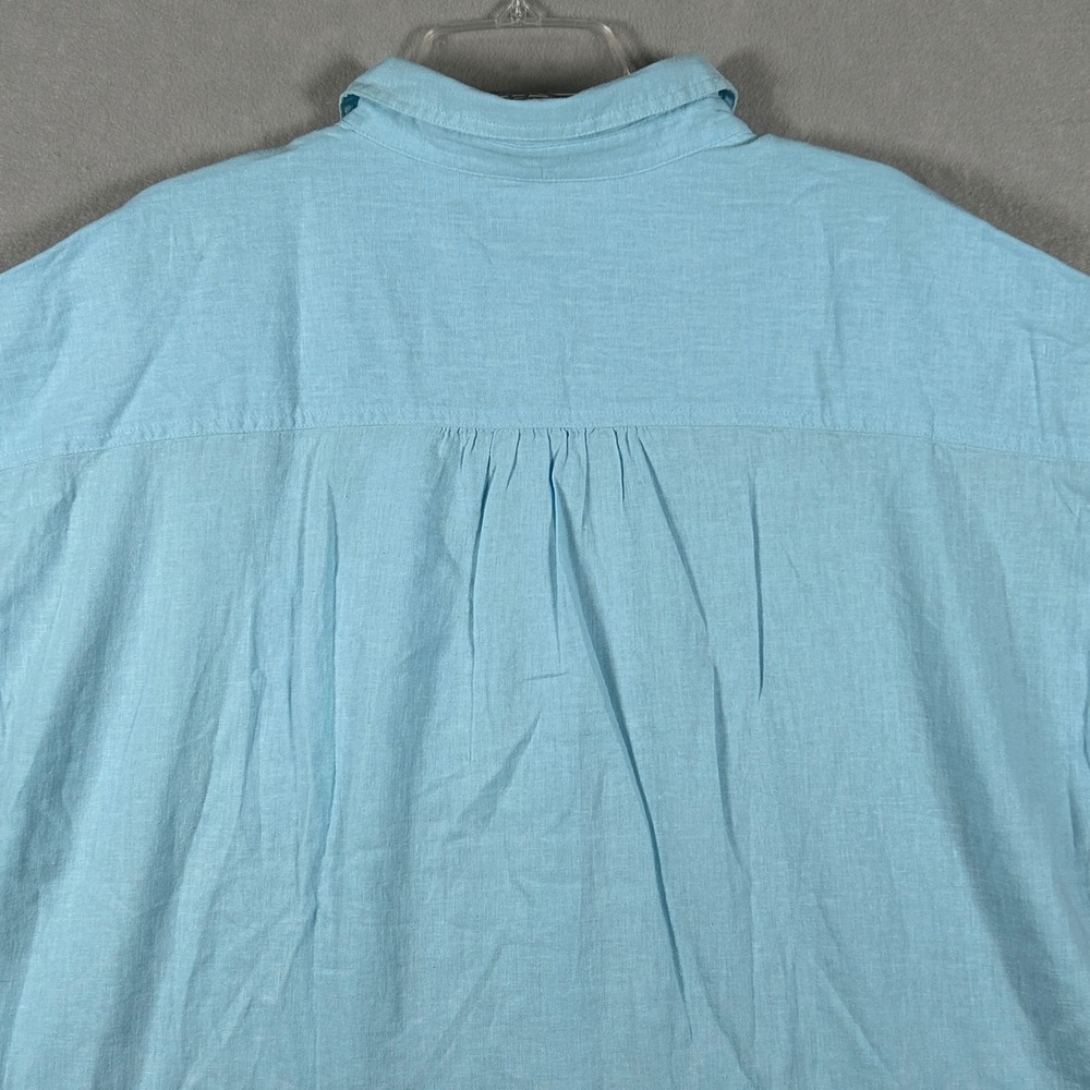 NWT Orvis Shirt Womens XL Torquise Blue Button Up Blouse Linen Blend Cap Sleeves